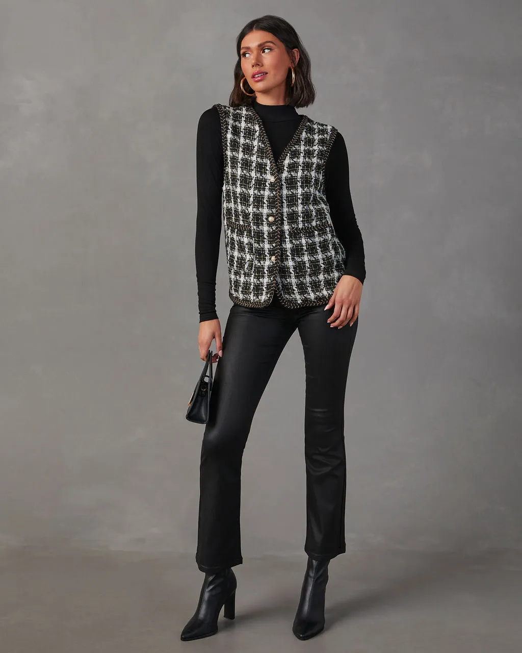 Dianna Pocketed Plaid Tweed Vest