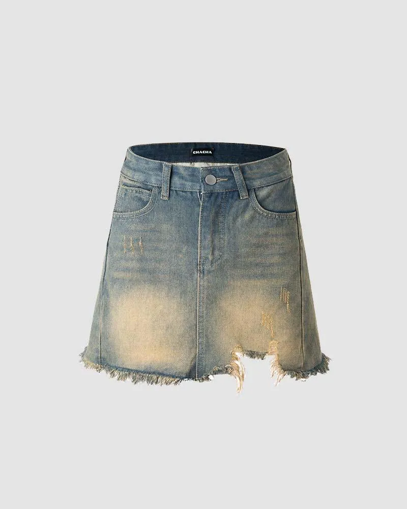 Dusthelm Distressed Denim Skirt