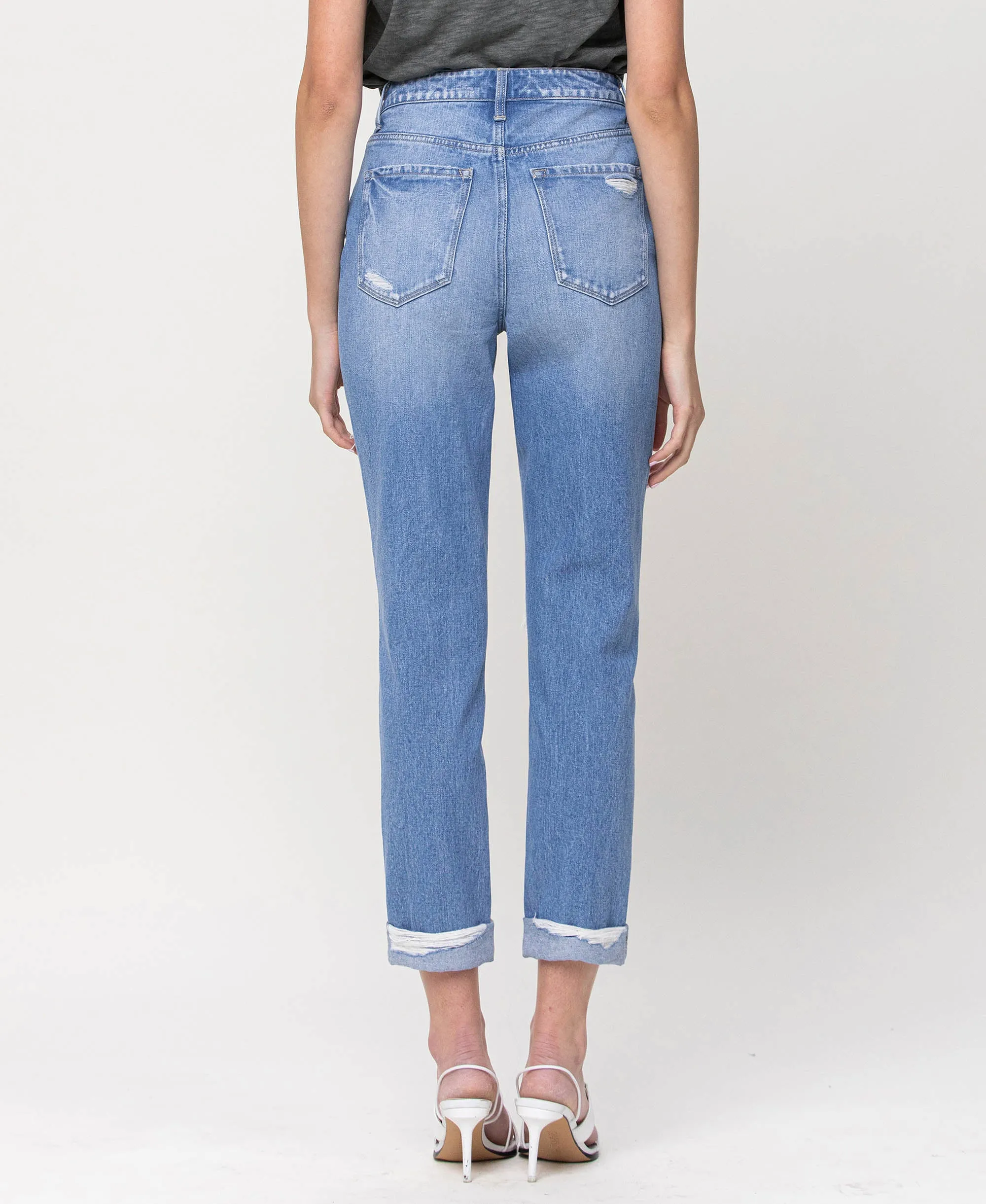 Elastic Blue - Super High Rise Rigid Cuffed Mom Jeans