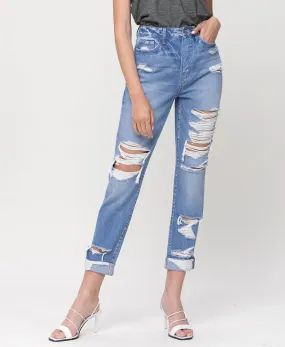 Elastic Blue - Super High Rise Rigid Cuffed Mom Jeans