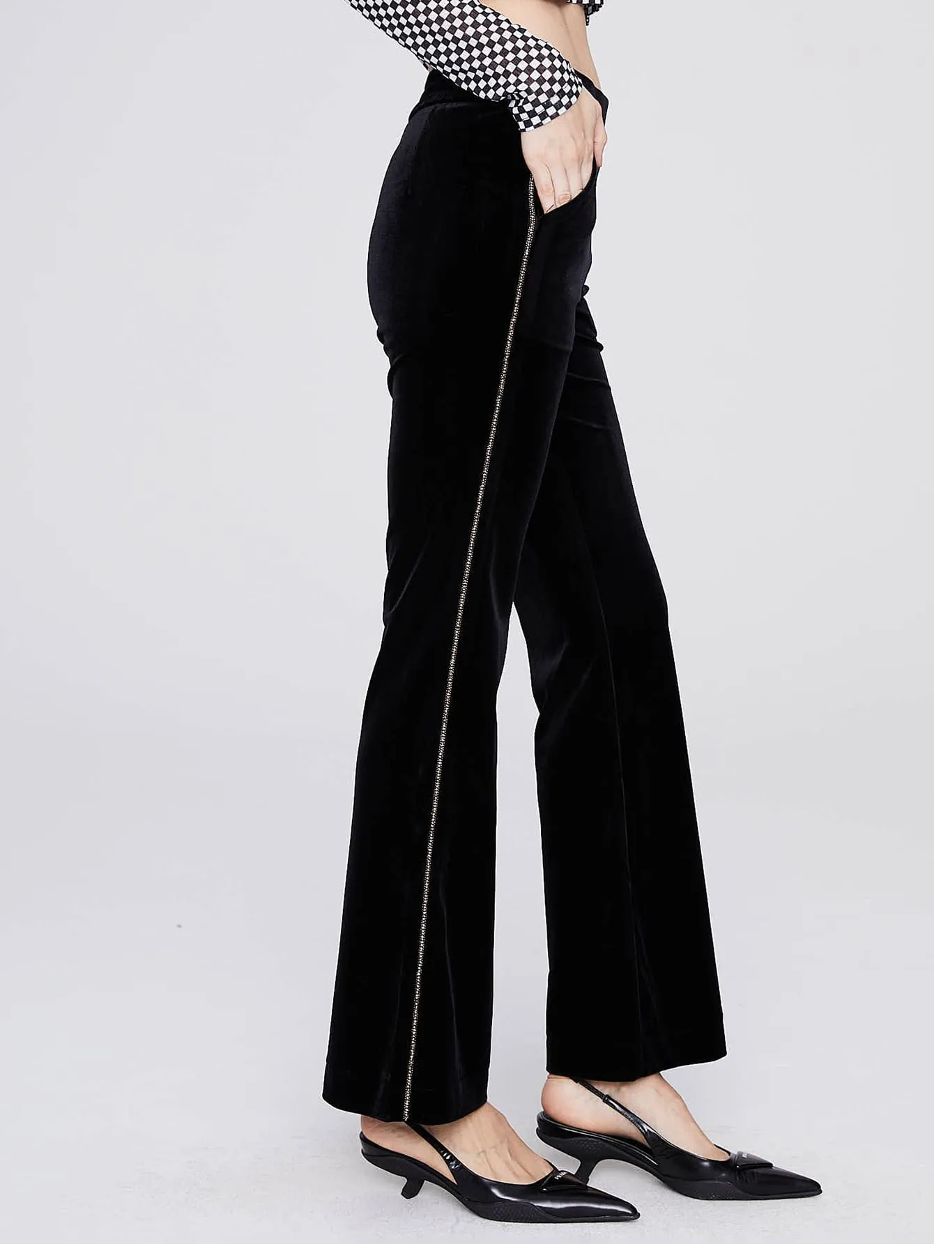 Elegant Contrast Binding Natural Long Women Pants