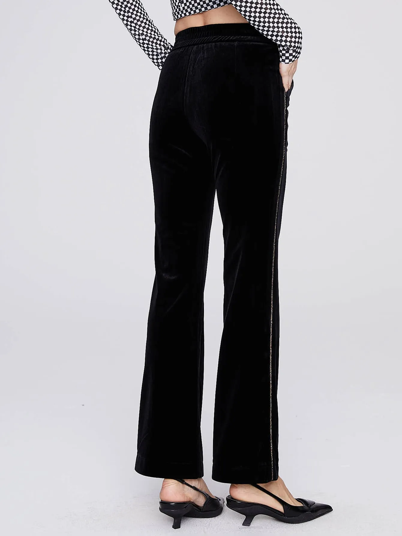 Elegant Contrast Binding Natural Long Women Pants