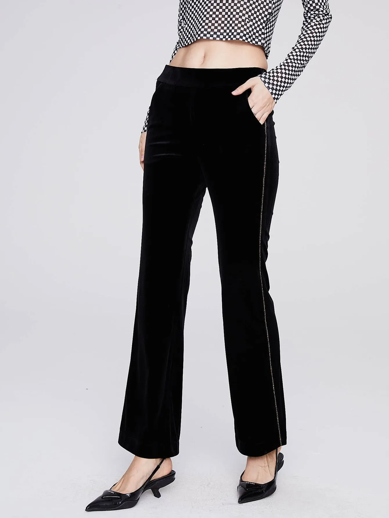 Elegant Contrast Binding Natural Long Women Pants