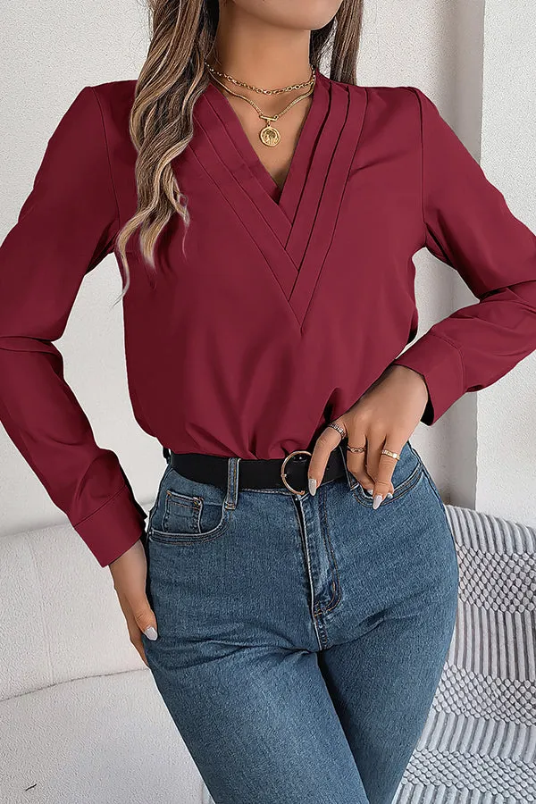 Elegant Layered V-neck Long-sleeved Casual Shirt