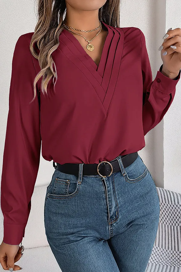 Elegant Layered V-neck Long-sleeved Casual Shirt