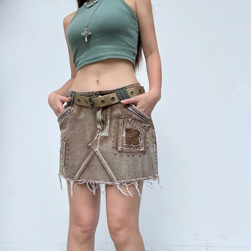 Fairy Grunge Distressed Patchwork Mini Skirt