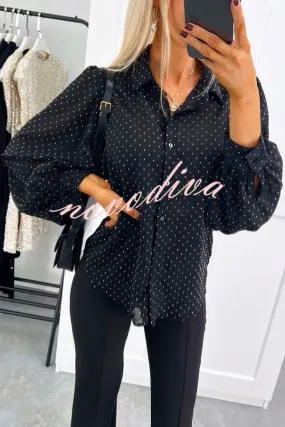 Fashionable Polka Dot Lantern Sleeve Loose Shirt