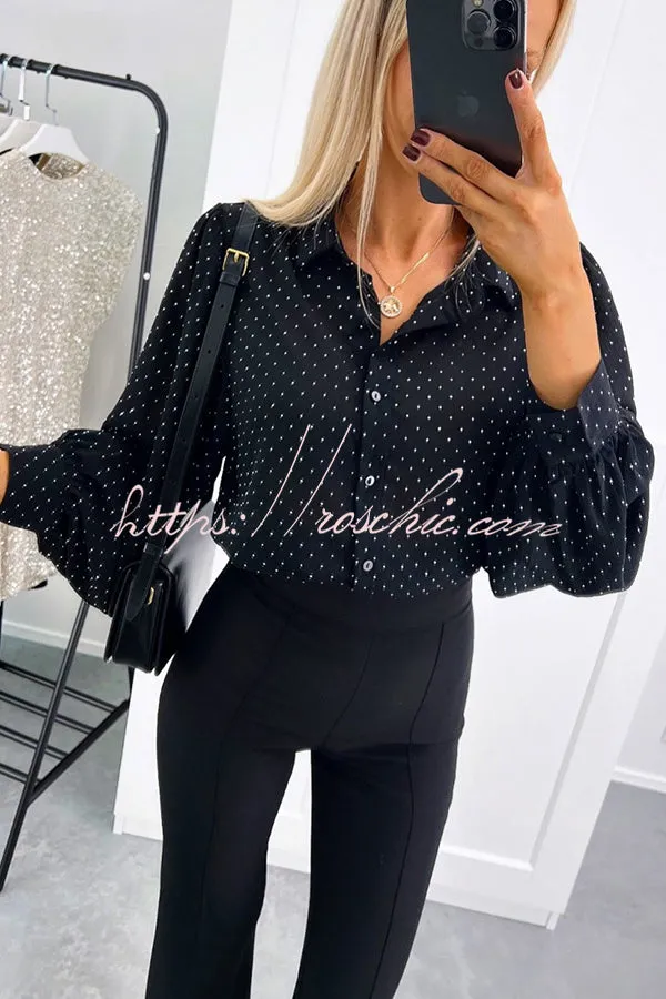 Fashionable Polka Dot Lantern Sleeve Loose Shirt