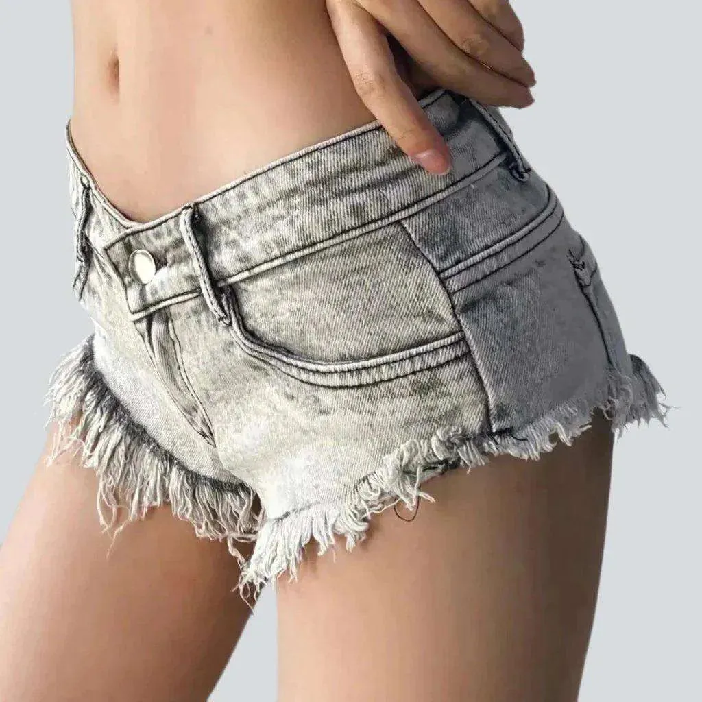 Grey low-rise denim shorts