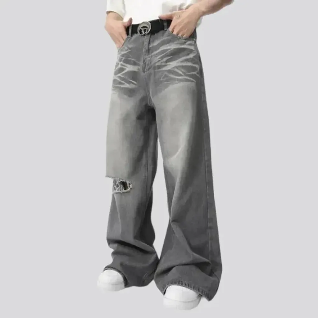 Grey men's high-waist jeans