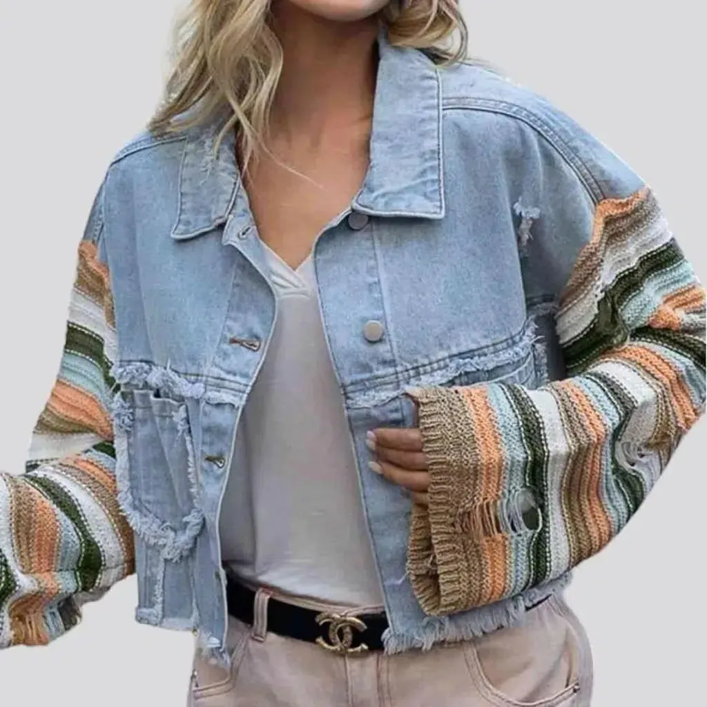 Grunge distressed denim jacket for women