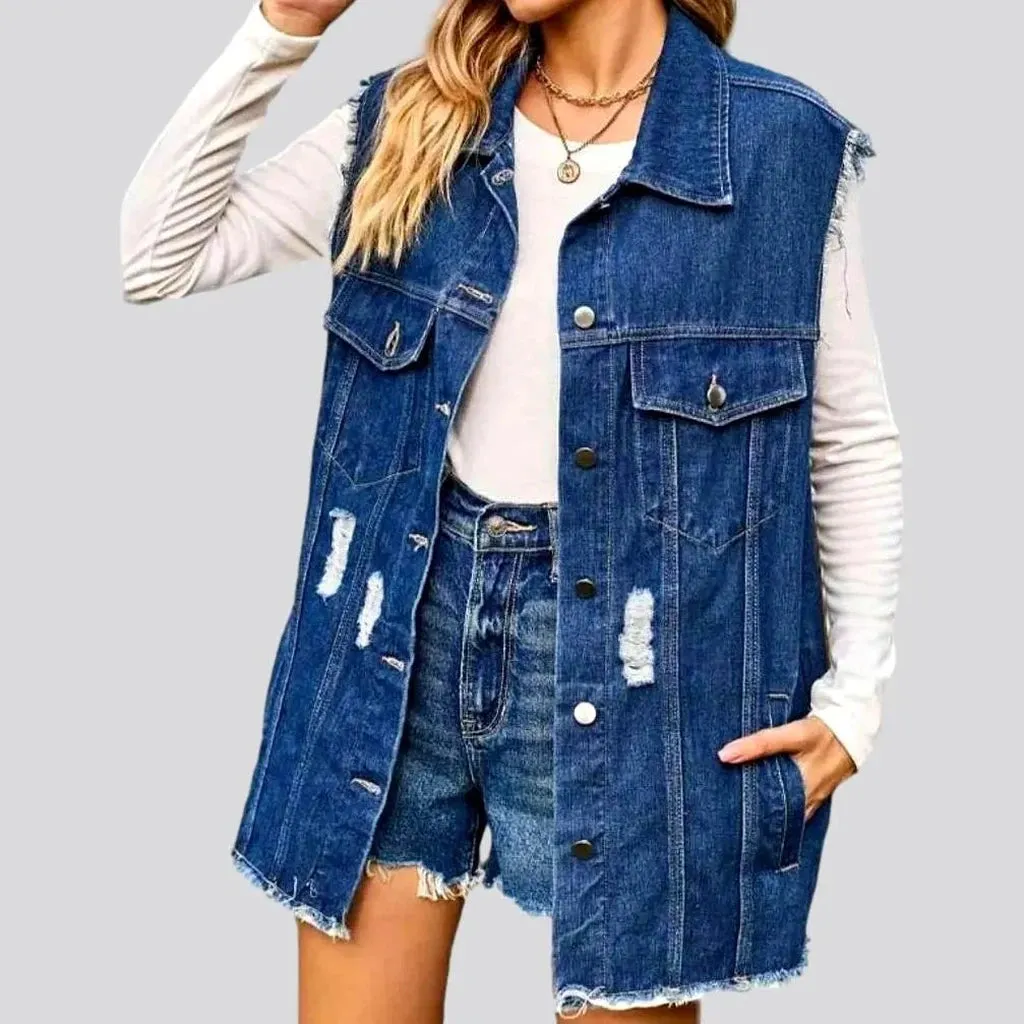 Grunge oversized jean vest for ladies