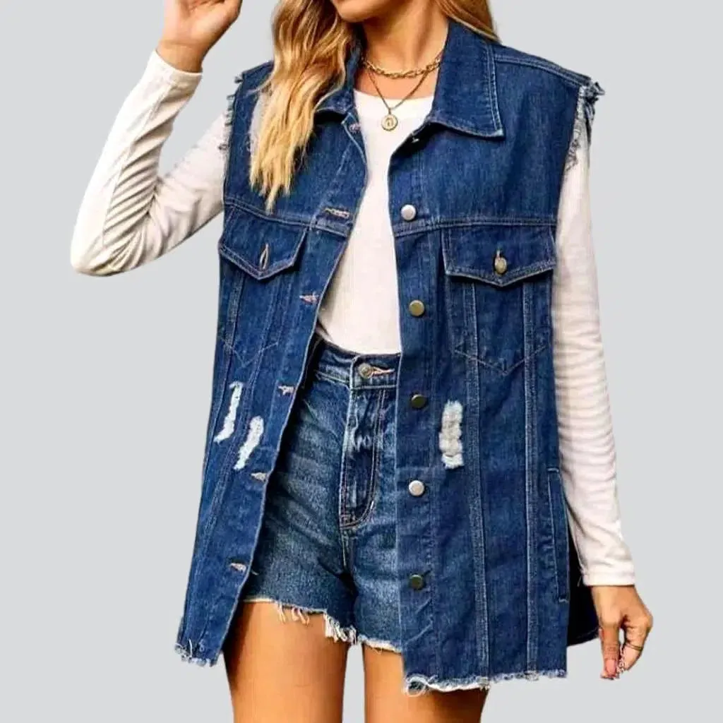 Grunge oversized jean vest for ladies