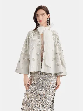 Hand-Embroidered Linen Cape Coat