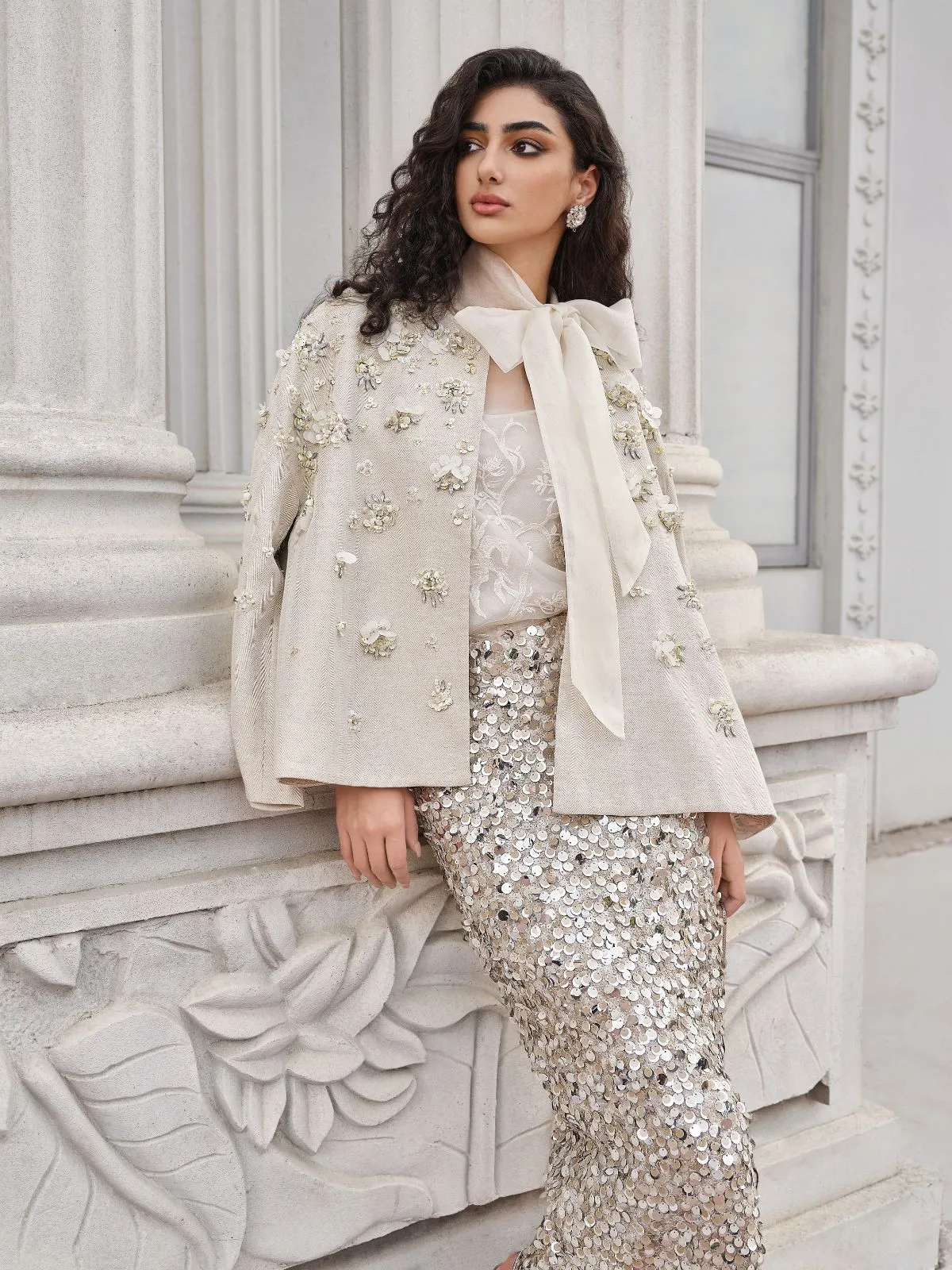 Hand-Embroidered Linen Cape Coat