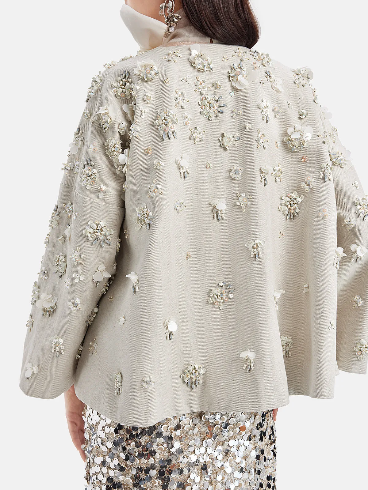 Hand-Embroidered Linen Cape Coat