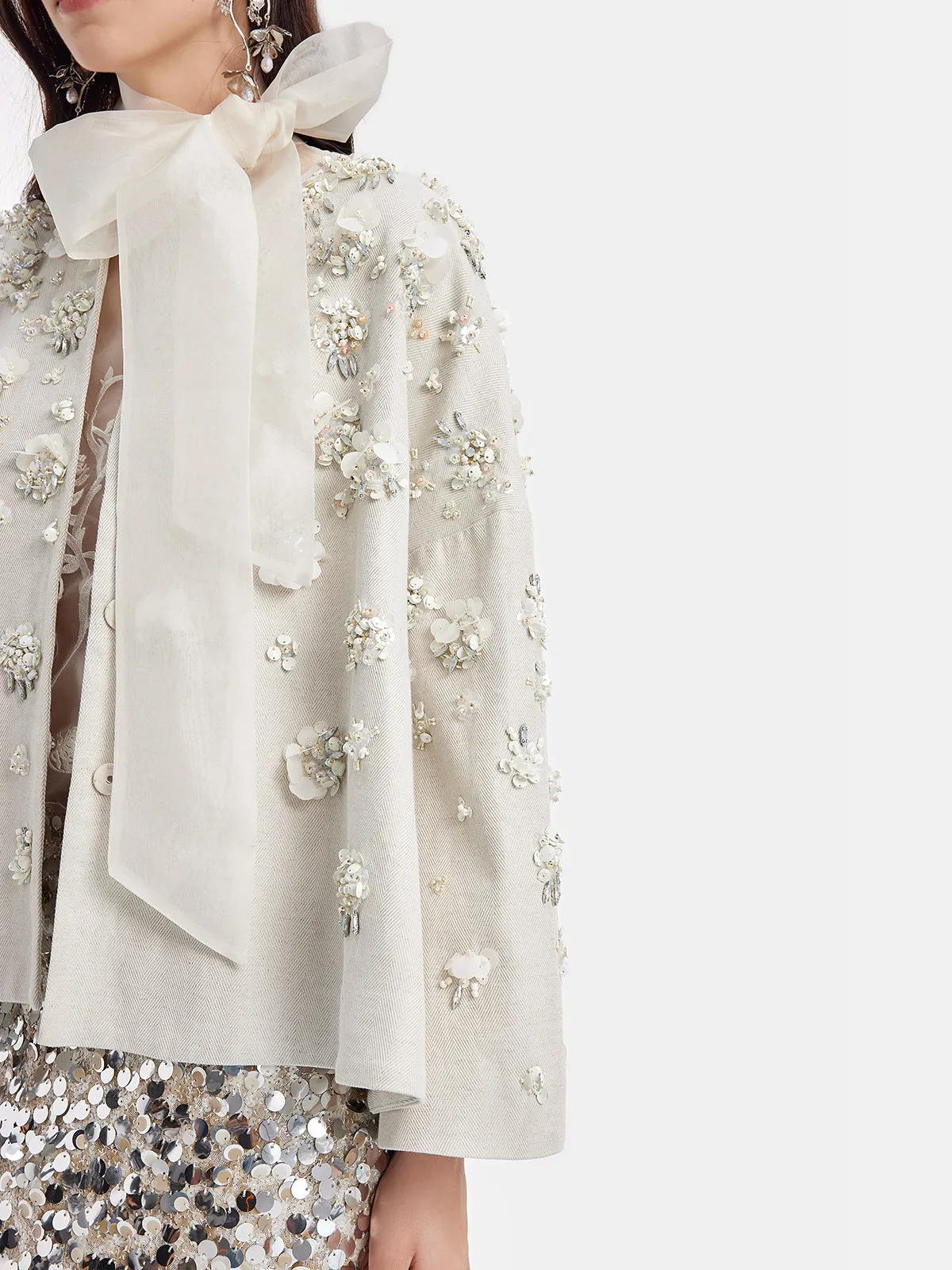 Hand-Embroidered Linen Cape Coat