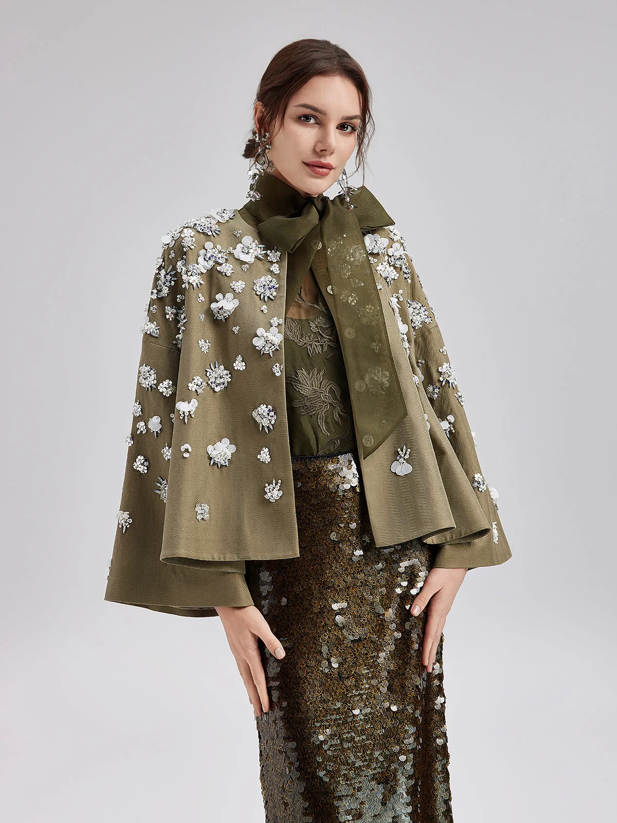 Hand-Embroidered Linen Cape Coat