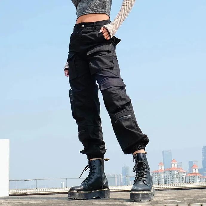 High Waist Pleated Gothic Cargo Trouser Pants