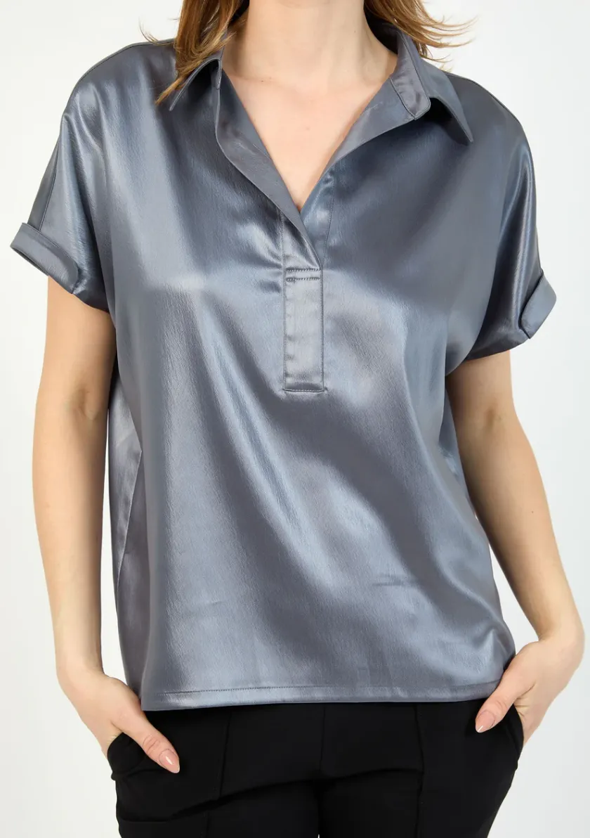 Hilton Hollis Textured Satin Top Slate