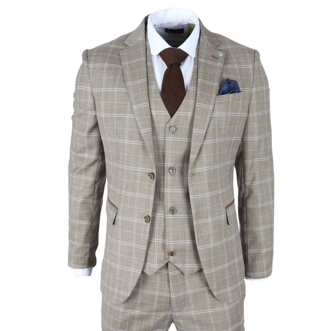 Hode - Men's Brown Checked Plaid Tailored Fit Blazer