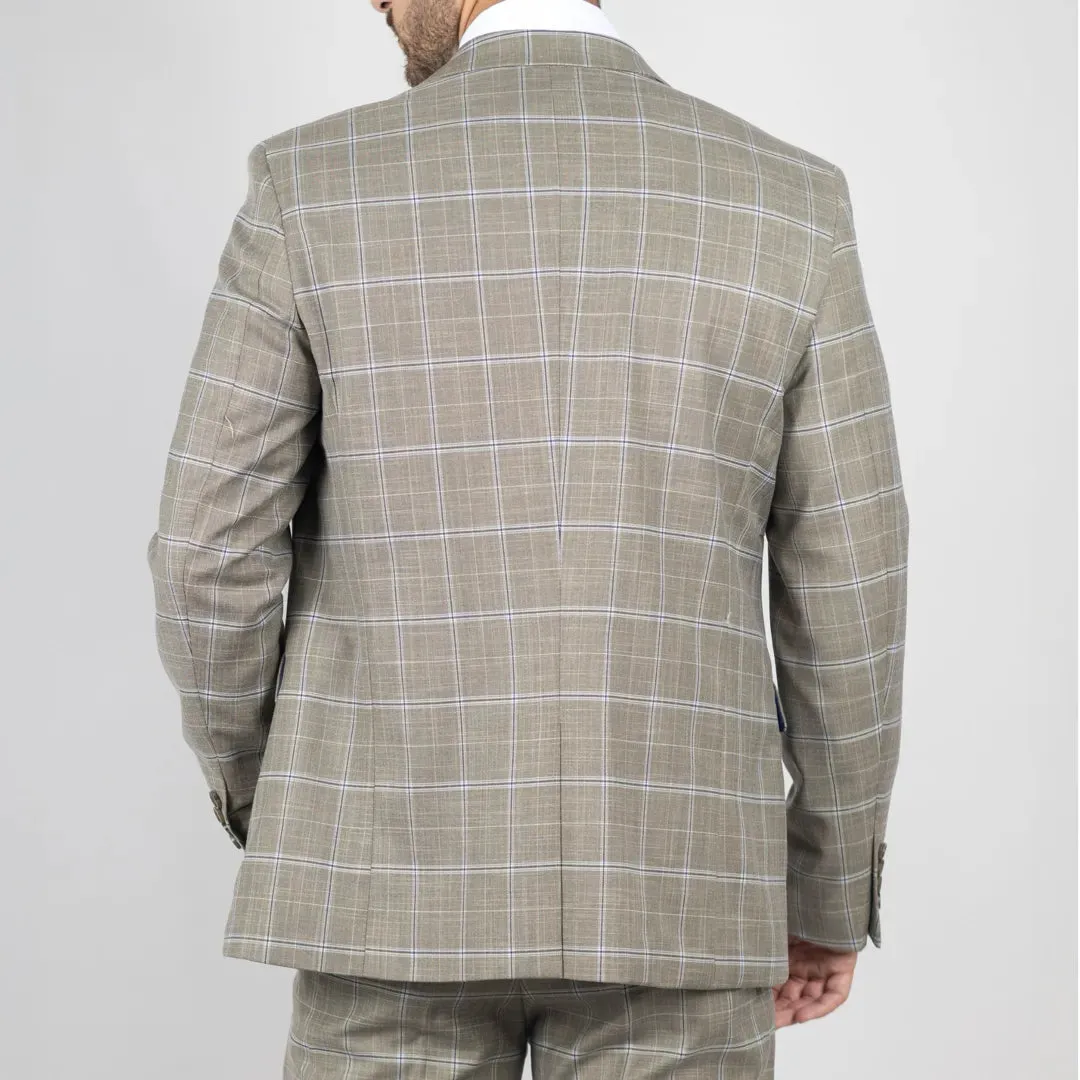 Hode - Men's Brown Checked Plaid Tailored Fit Blazer