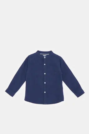 Infant Boys Navy Seersucker Shirt