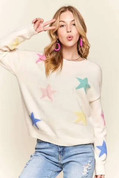 Ivory Star Drop Shoulder Sweater