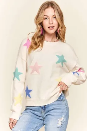 Ivory Star Drop Shoulder Sweater