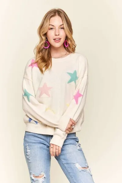 Ivory Star Drop Shoulder Sweater