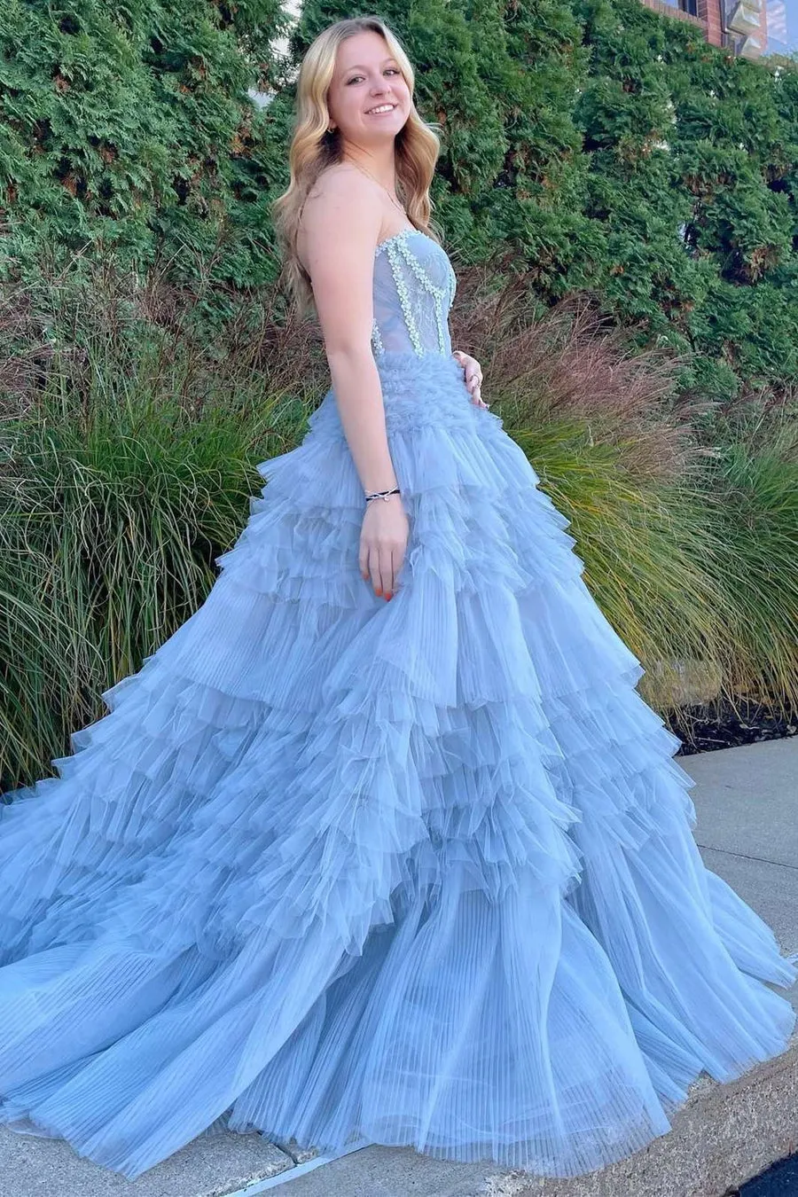 Jazlyn |Princess A-line Strapless Tiered Tulle Prom Dress