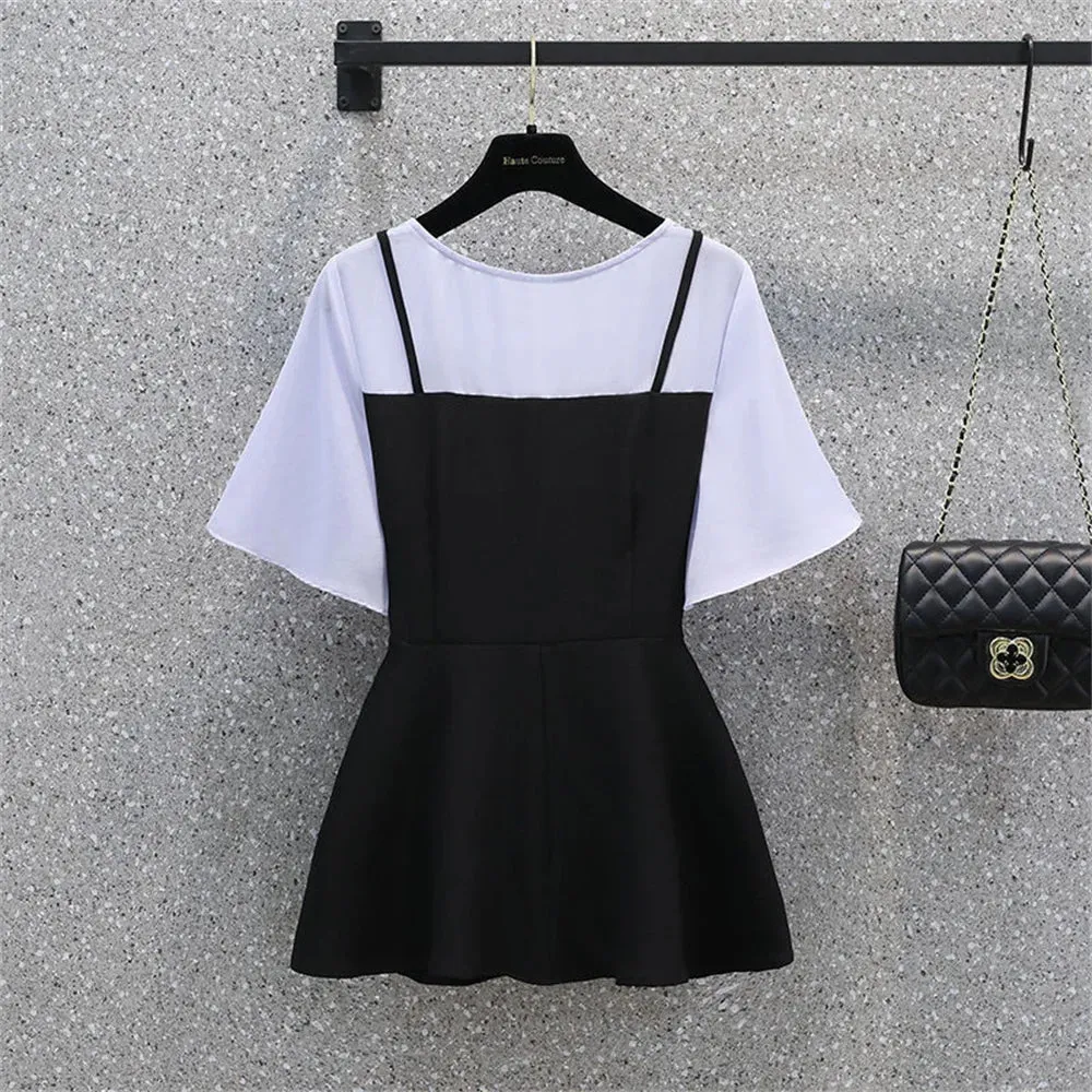 Korean Style New Suspender Suit Skirt Fake Two Pieces Set