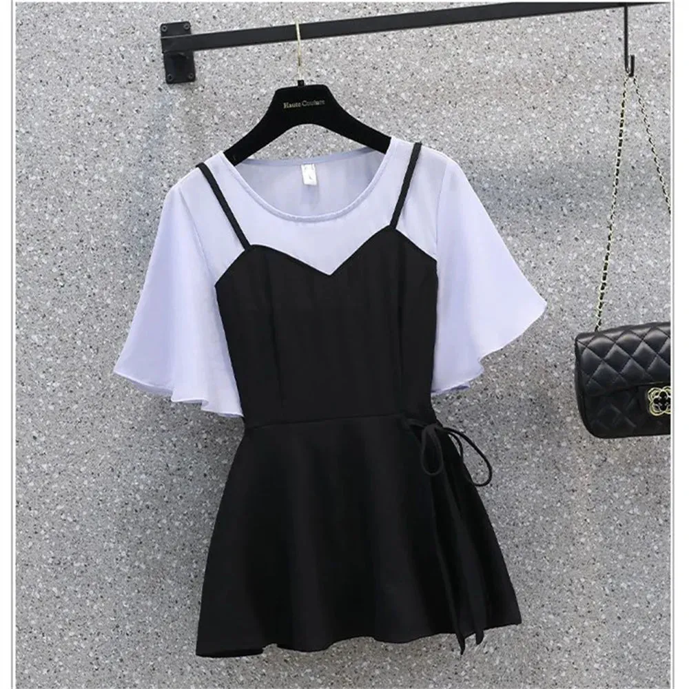 Korean Style New Suspender Suit Skirt Fake Two Pieces Set