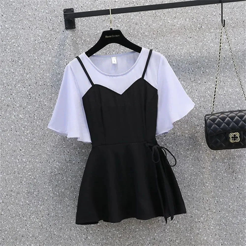 Korean Style New Suspender Suit Skirt Fake Two Pieces Set