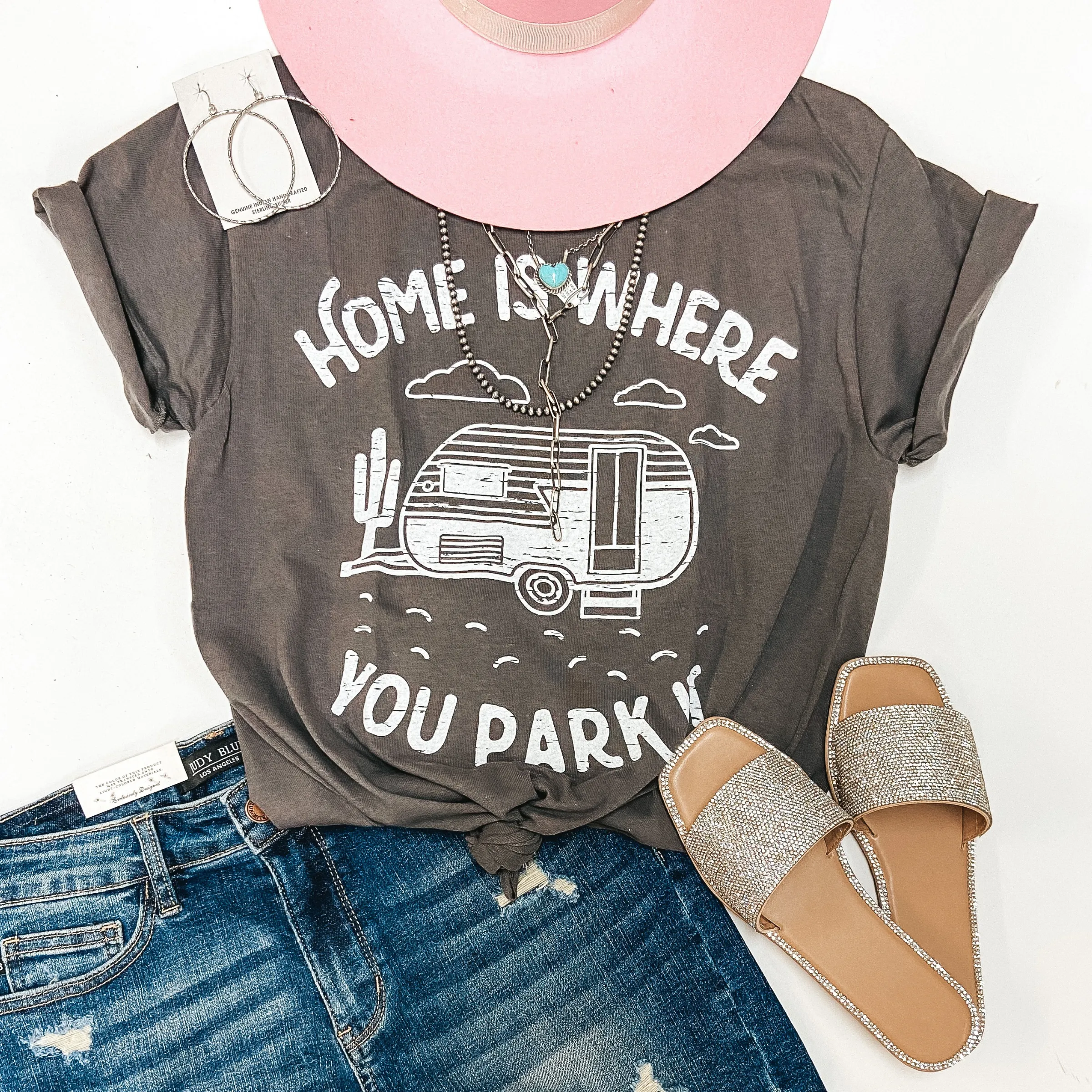 Last Chance Size Small & Medium | Home Is Where You Park It Short Sleeve Graphic Tee in Grey