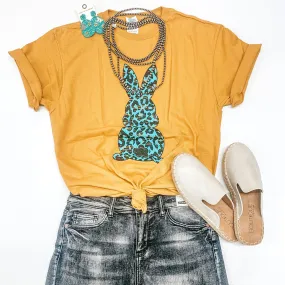 Last Chance Size Small | The Bunny Hop Mint Leopard Bunny Short Sleeve Graphic Tee in Mustard