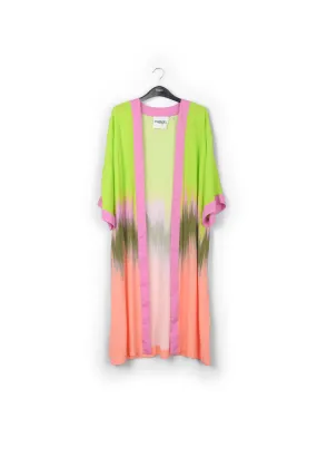 Lime green, peach and khaki kimono with dip-dyed effect