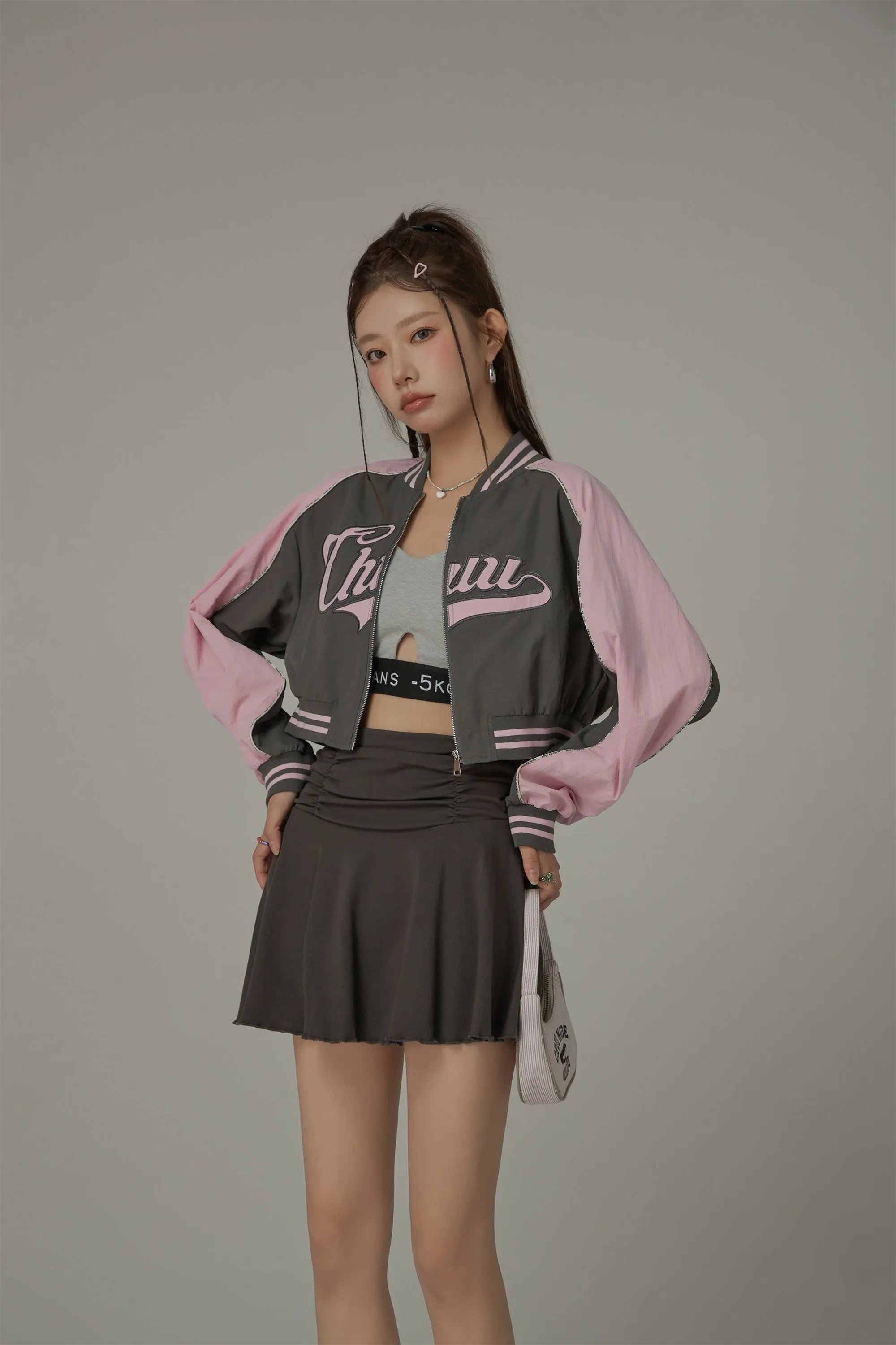 Logo Colored Zip-Up Varsity Jacket