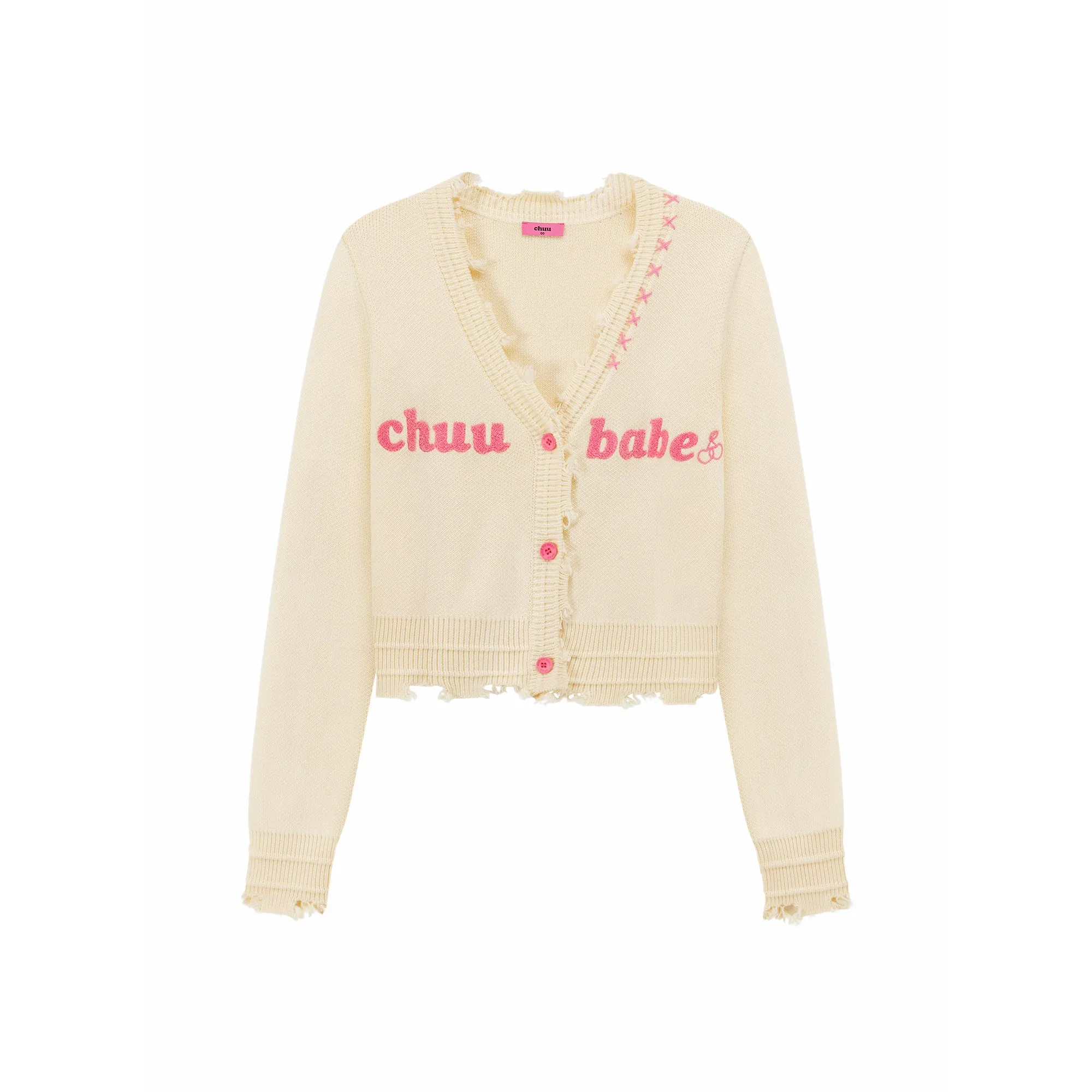 Logo Distressed Colored Knit Cardigan