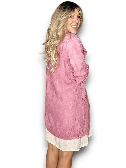 LONG DRAWSTRNG LINEN JACKET BERRY