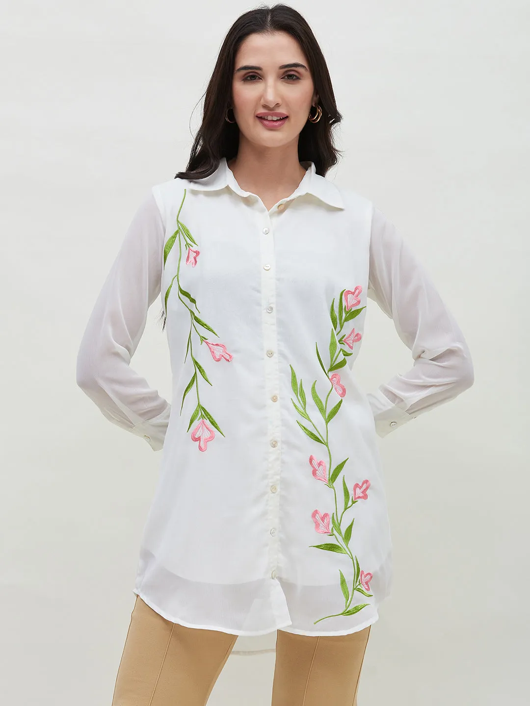 Long White Embroidered Shirt