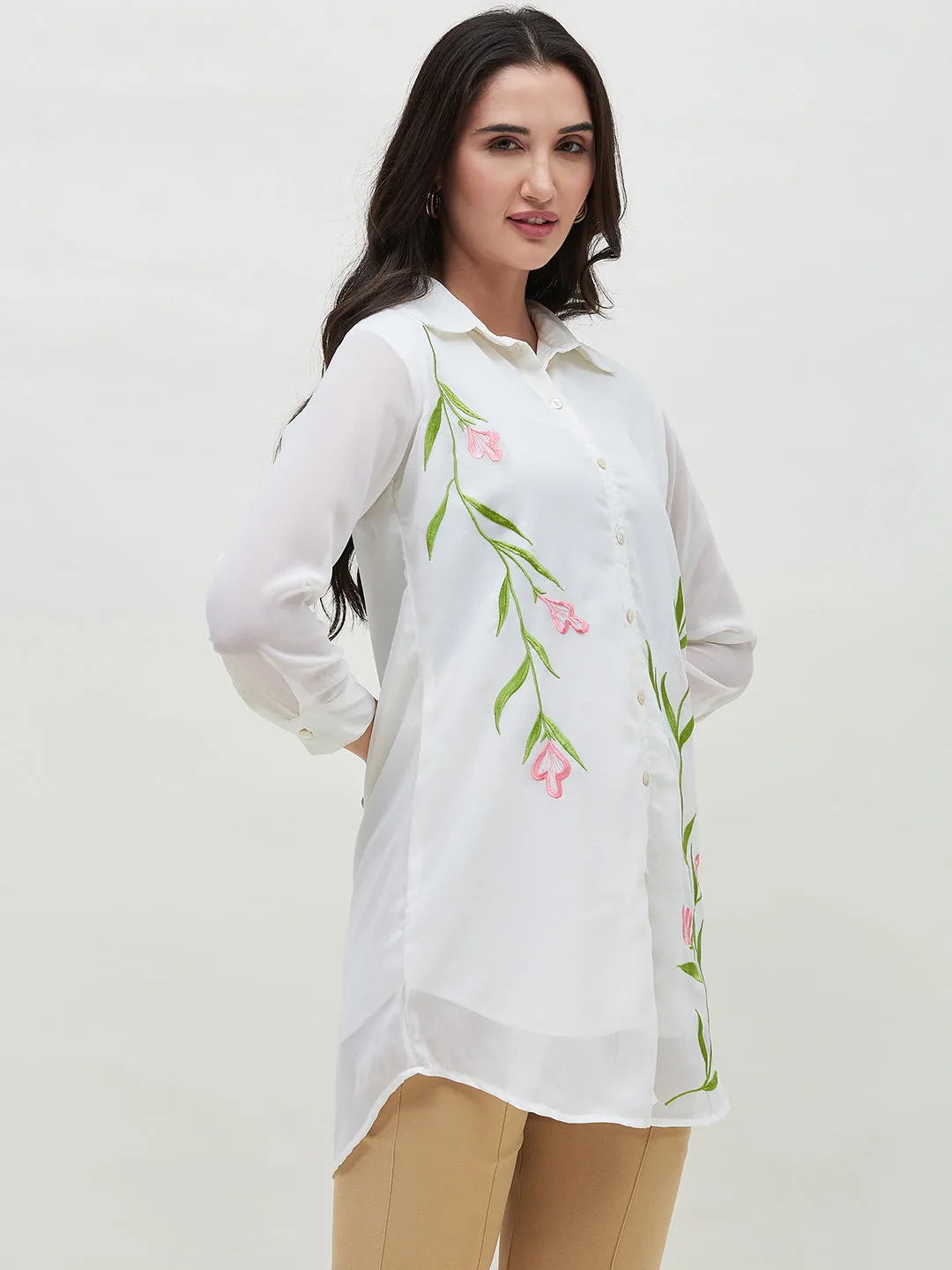 Long White Embroidered Shirt