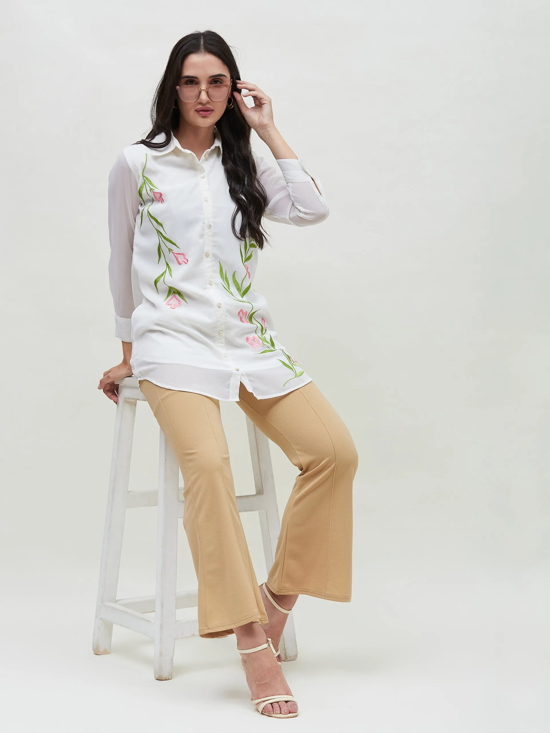 Long White Embroidered Shirt