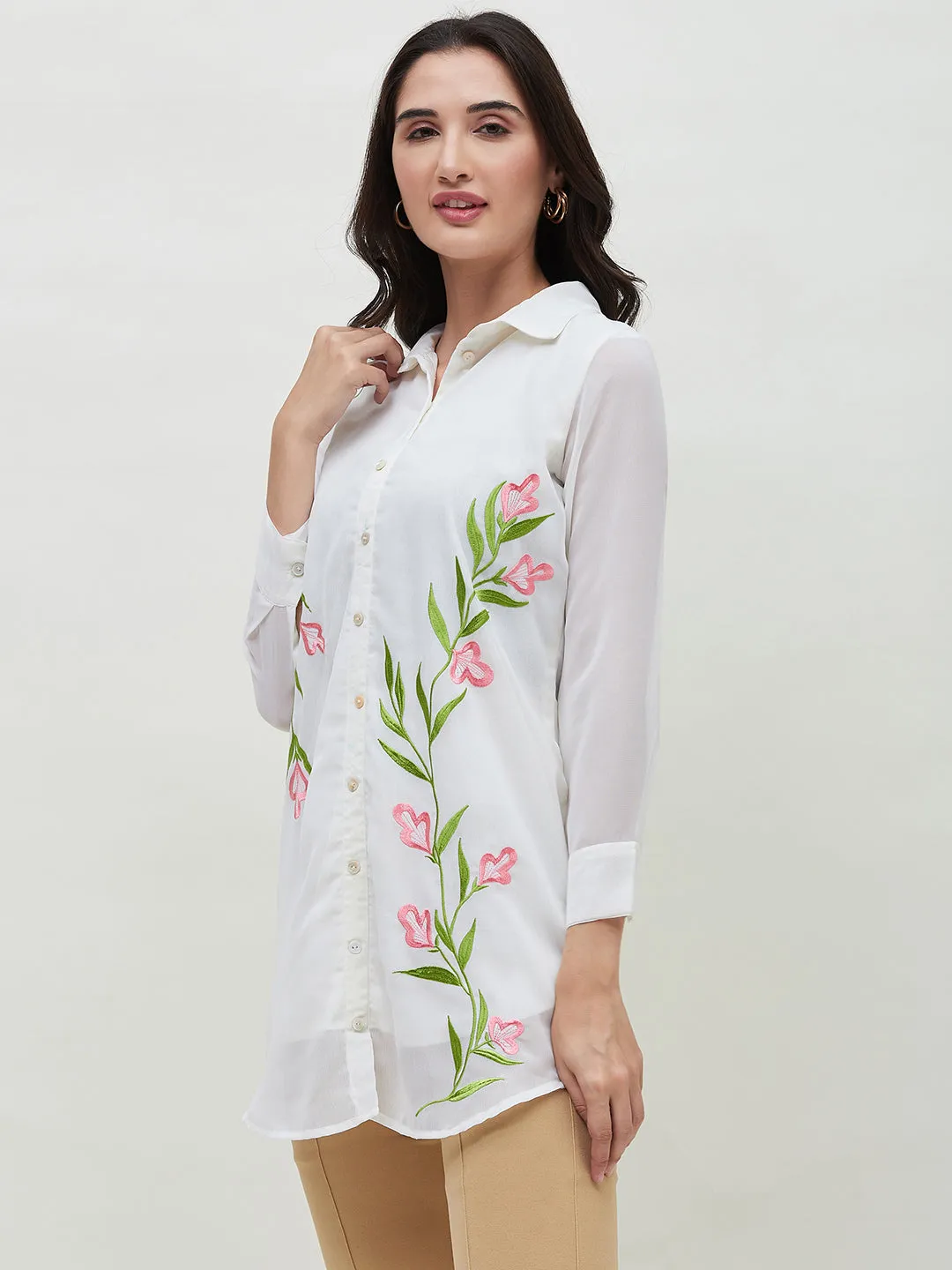 Long White Embroidered Shirt