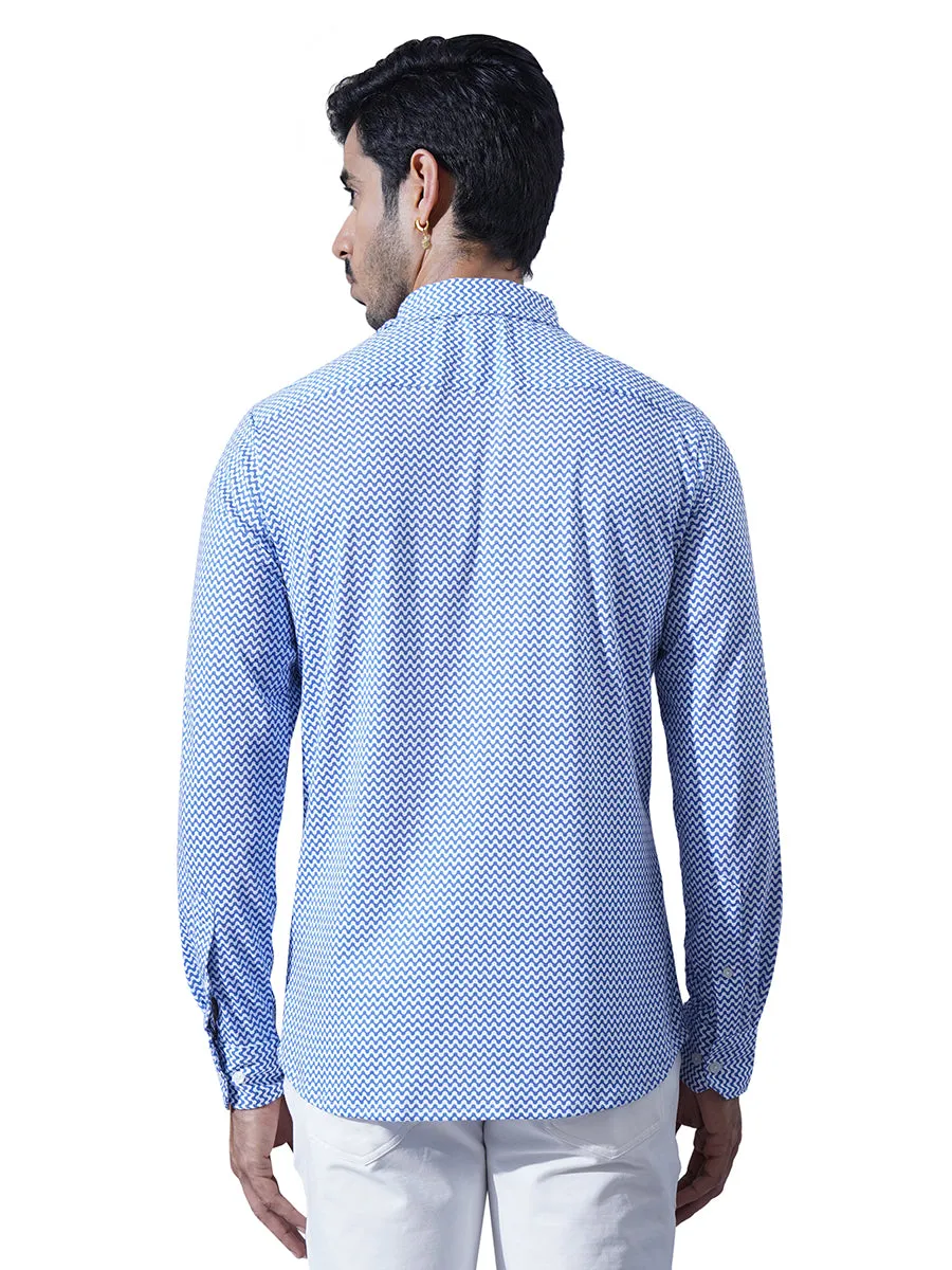 Men Navy Long Sleeve Button Up Shirt