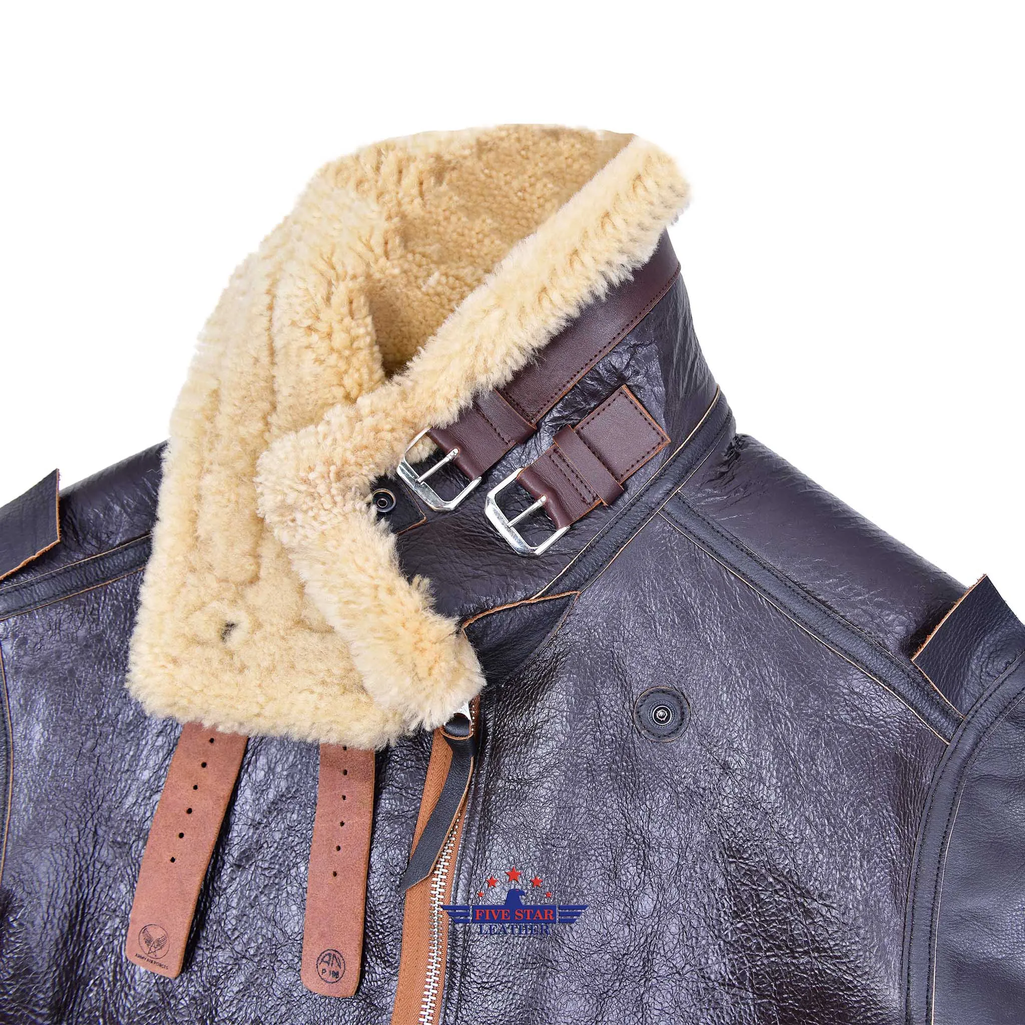 MEN'S CLASSIC B-3 WWII REAL SHEEP SHEARLING BOMBER PILOT US JACKET SEAL BROWN FACINGS