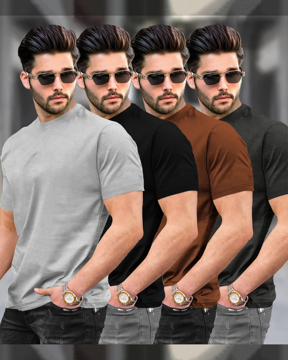 Mens Round Neck Half Sleeve T-shirts (Pack Of 4)