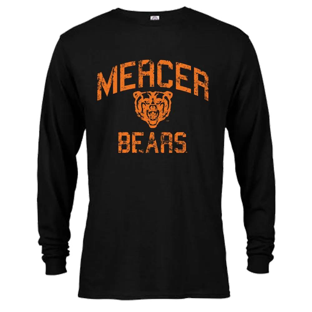 Mercer University Bears MU Distressed Retro Graphic Design Long Sleeve T-Shirt