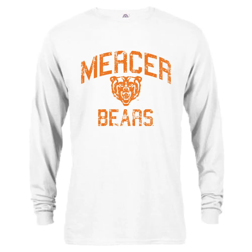 Mercer University Bears MU Distressed Retro Graphic Design Long Sleeve T-Shirt