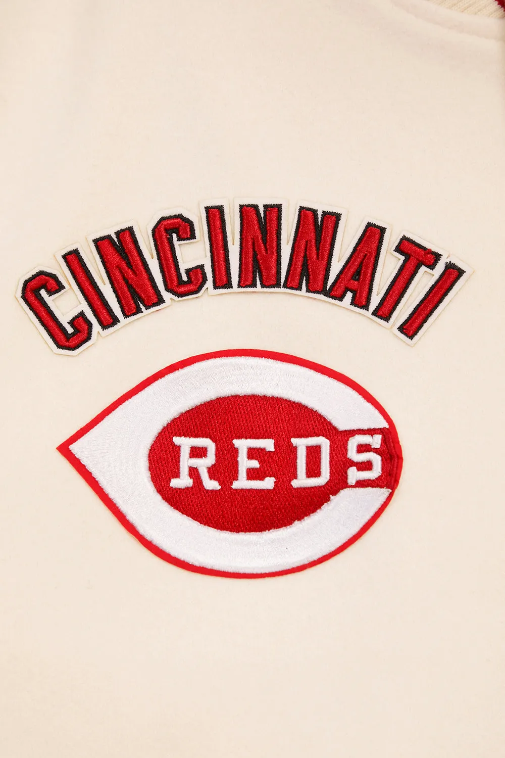 MLB CINCINNATI REDS RETRO CLASSIC MEN'S RIB WOOL VARSITY JACKET (EGGSHELL/ RED)